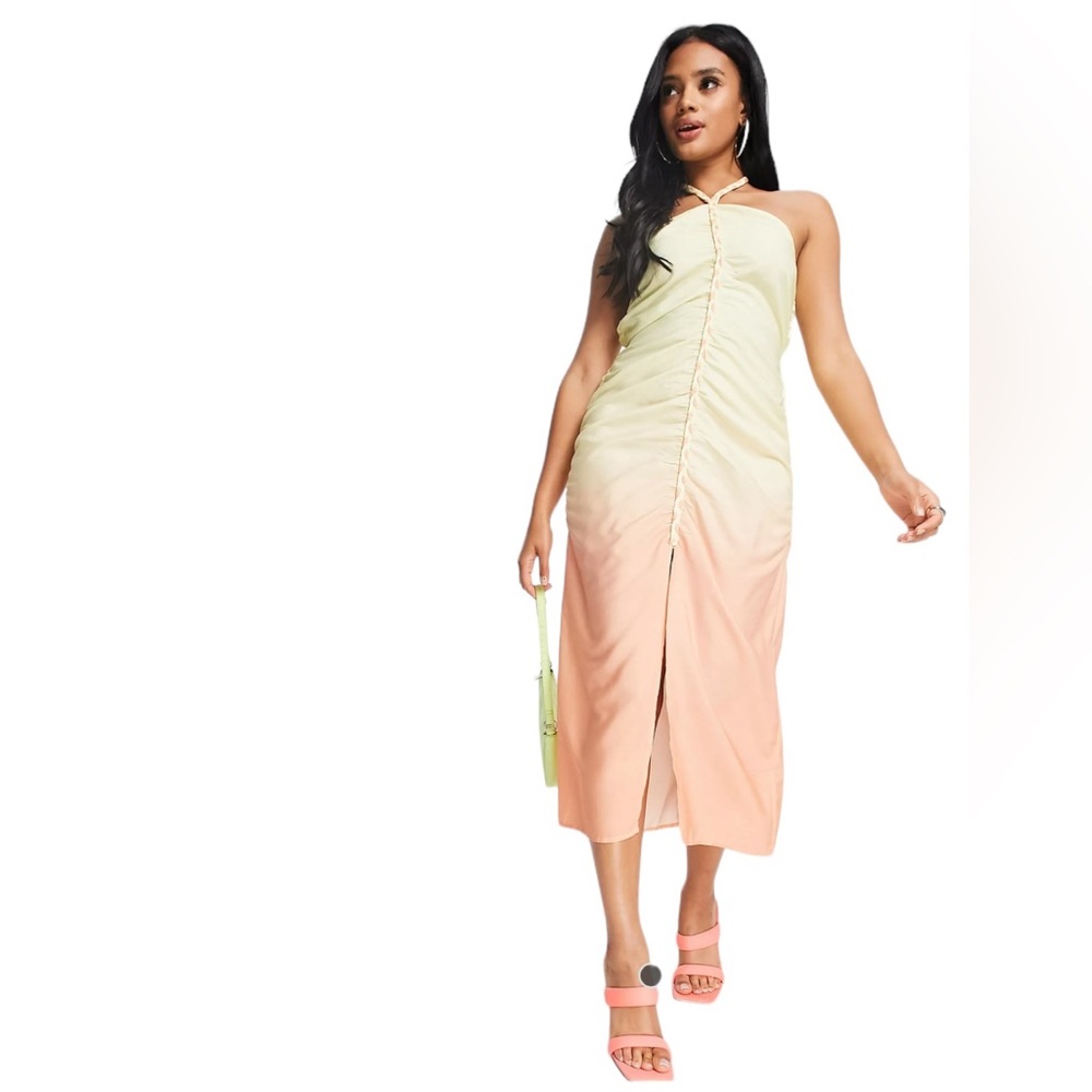 ASOS Design Ruched Front Bandeau Beach Midi Dress in Ombre Print NWT - Picture 4 of 15